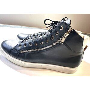 ALDO Mens Kecker High Hop Sneaker Black Leather Silver Zipper White Sole Size 12